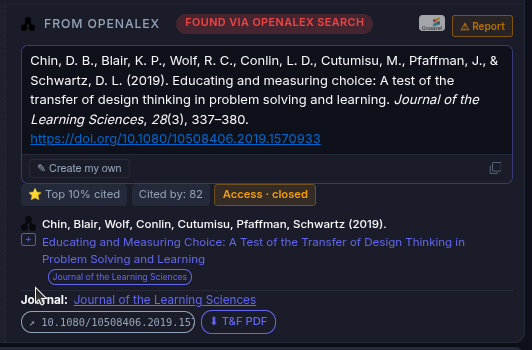 Reference validation showing DOI verification and metadata